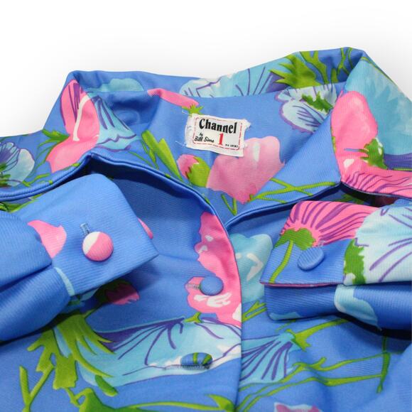 L/XL Vintage Channel1 by BillSims HouseDress DressingGown Poly Floral Aloha 70s - Picture 6 of 11